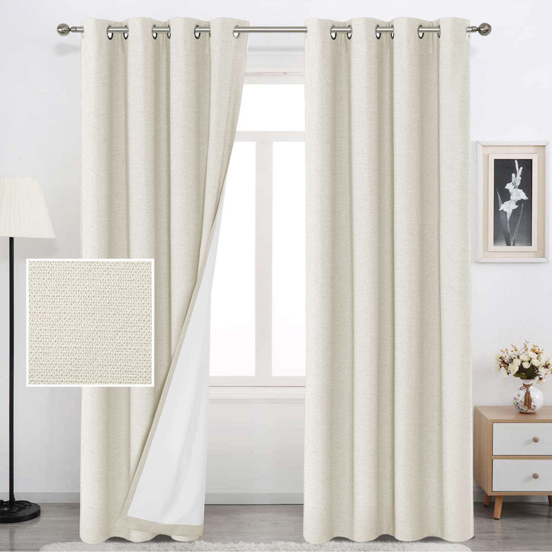 Linen 100% blackout curtains Thermal for Winter Insulated Linen Textured Grommets Heather Pattern Curtains 2 Panel Sets