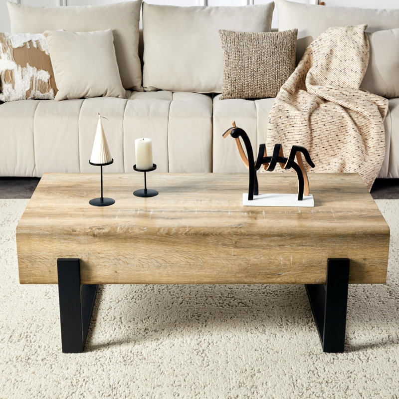 47" Modern Natural Pattern Coffee Table with Storage, Rectangle Center Table for Living Room or Apartment, Natural