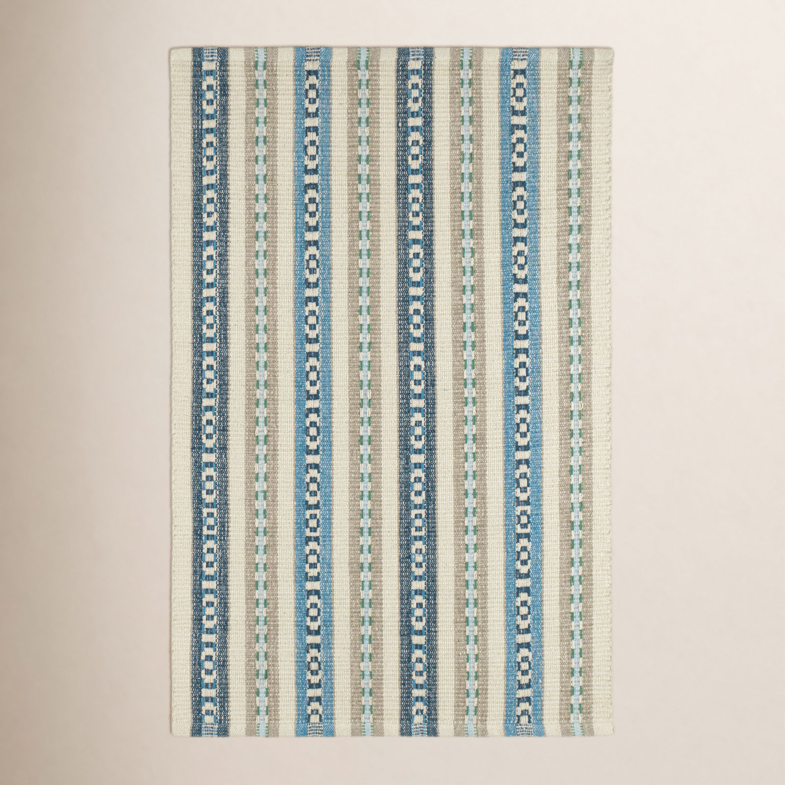 Long Slade Indigo Hand-Woven Striped Cotton Rug, Rectangle 7'6" x 9'6"