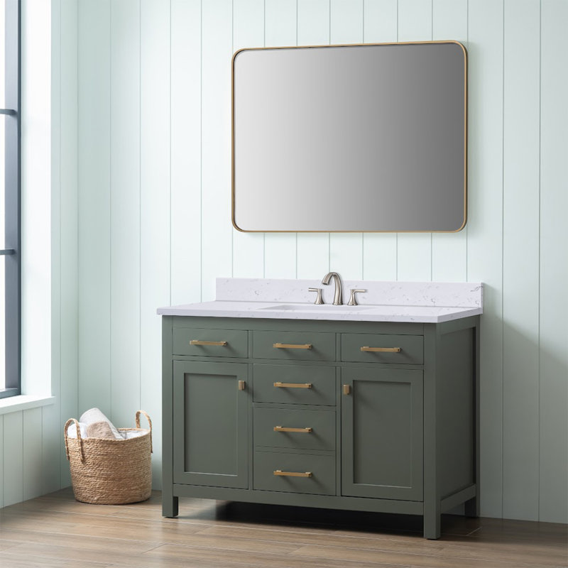 Plateau de meuble-lavabo simple 48 po en pierre reconstituée avec lavabo - pour remplacement de meuble-lavabo, sans armoire