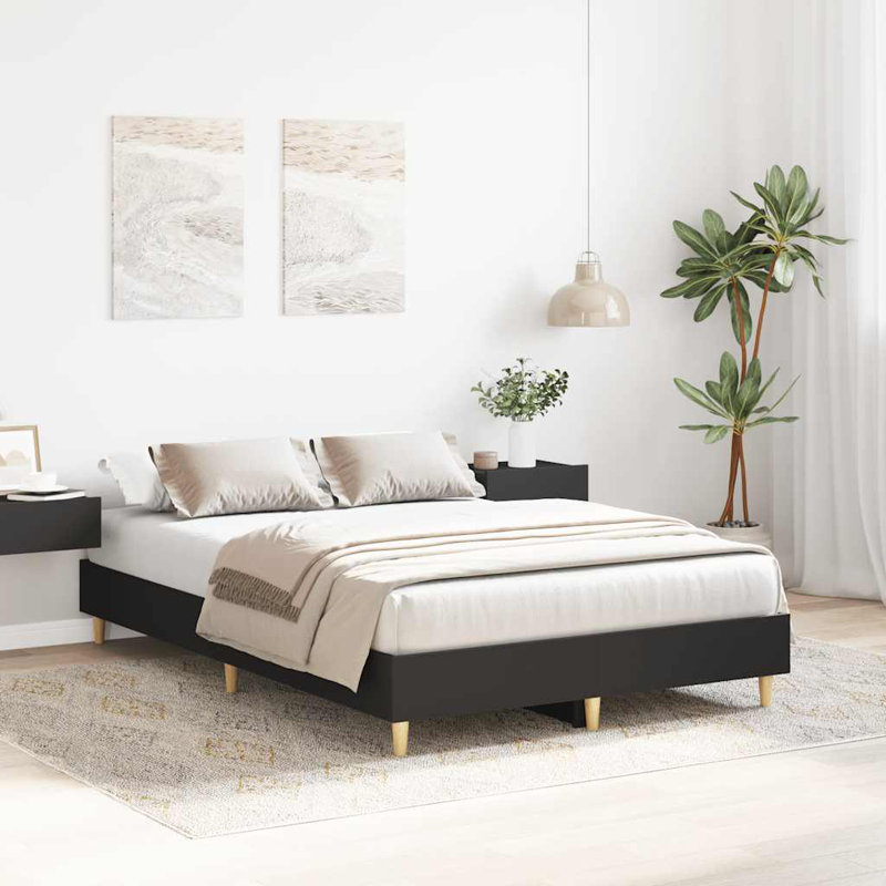 Bed Frame No Mattress Engineered Wood, Small Double (4'), Black