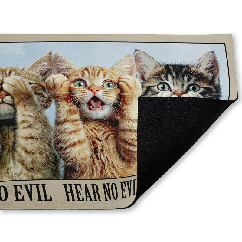 Tapis de porte extérieur See See Evil Cats Trio, par Jim Baldwin, 18 po x 30 po, See See Evil Cats Trio