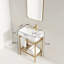 Meuble-lavabo de salle de bain en céramique 24 po rectangulaire, blanc brillant, console autoportante, pieds en métal, or, tablettes de rangement avec console de lavabo, option-130431099