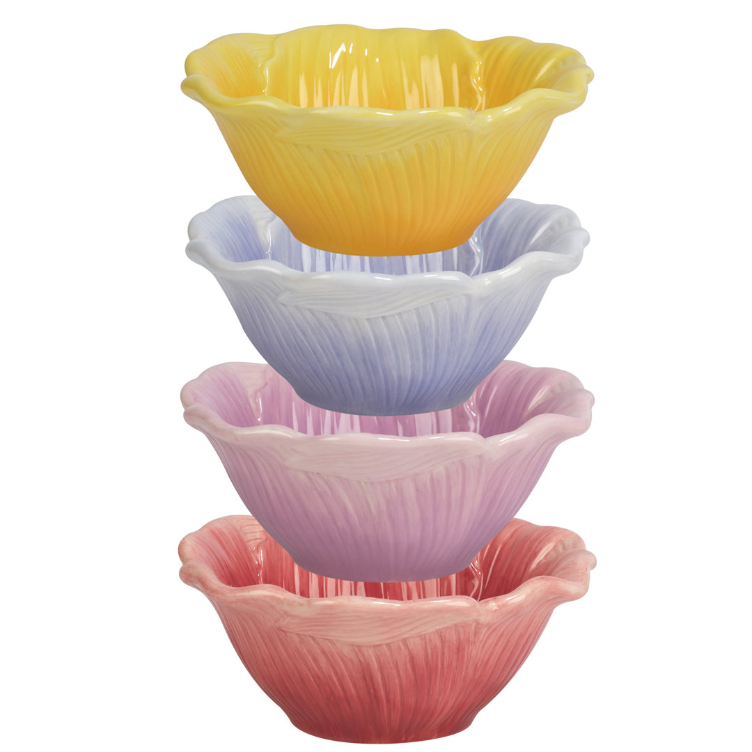 Hummingbirds Set of 4 3-D Floral Ice Cream Bowls 4 asst (Set of 4) Certified International