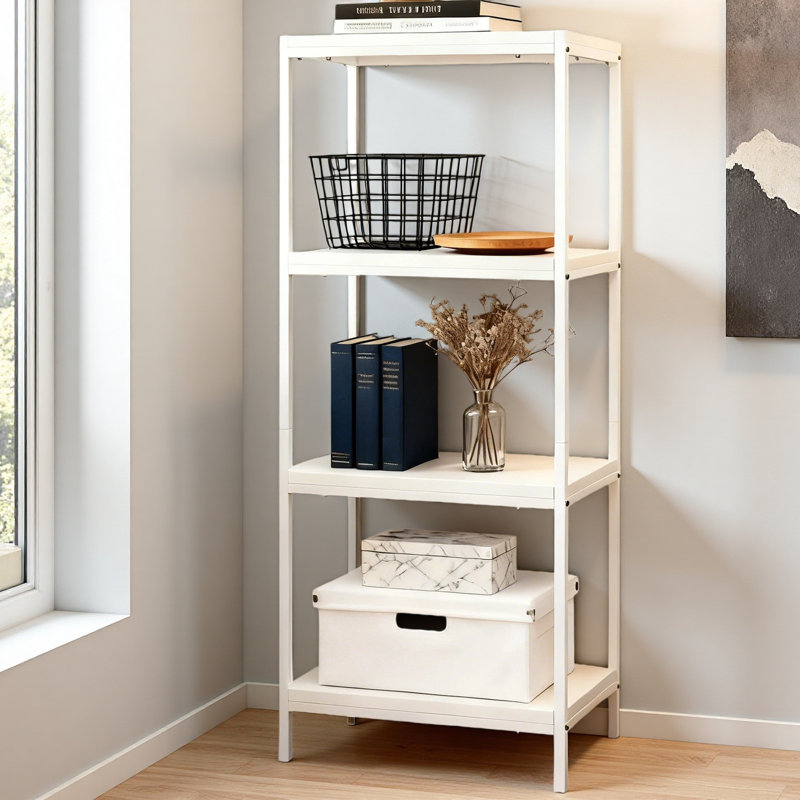 Harless Etagere Bookcase - 4-Tier Open Shelf, Industrial Storage Unit, White