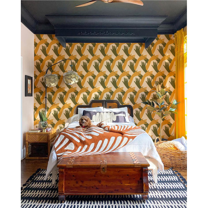 Connect Wallpaper Panel by Natalie Papier, Self-Adhesive, Mid Century Amber