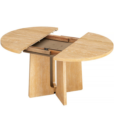 Solid Wood Round Dining Table, Extendable Kitchen Table with 16inch Removable Leaf for Dining Room, Living Room, Natural