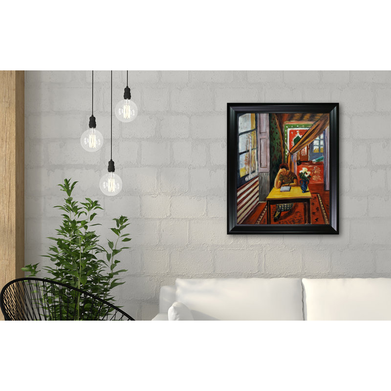 La Pastiche Reader, penchant son coude sur la table, L 29 po x H 25 po, Brun