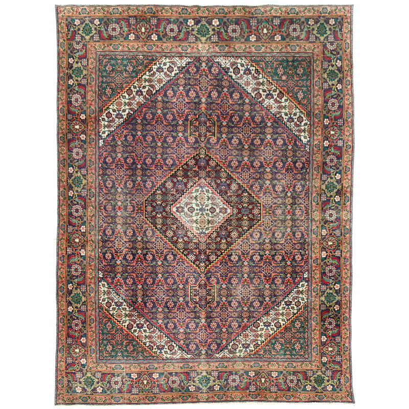 Tapis semi-antique à motif floral délavé à la main 6 pi 6 po x 9 pi 3 po