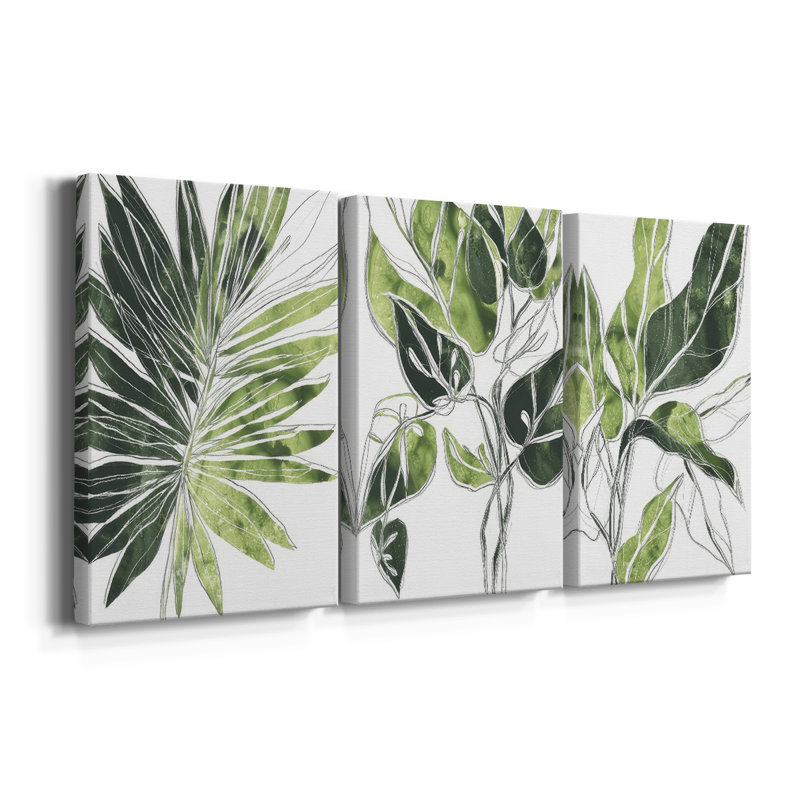 Expressive Palm I - Toile tendue avec châssis sur mesure - 3 pièces, H 48 po x l 96 po