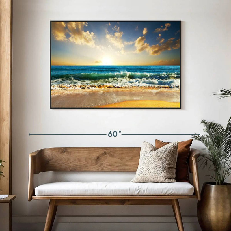 Coucher de soleil sur l'océan, 46 po x 31 po, Cadre flottant noir
