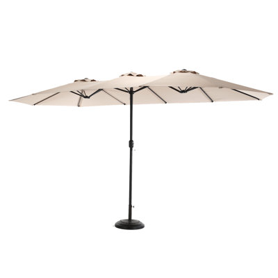 Large 14.8 Ft Outdoor Canopy Umbrella - Khaki Double Sided For Pool Area Patio Sunshade Construction