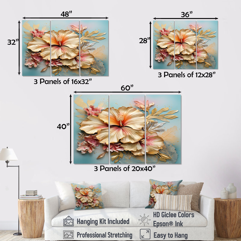 Ensemble de salon Adams - Hibiscus Wall Art, Toile tendue, H 32 po x l 48 po x P 1 po