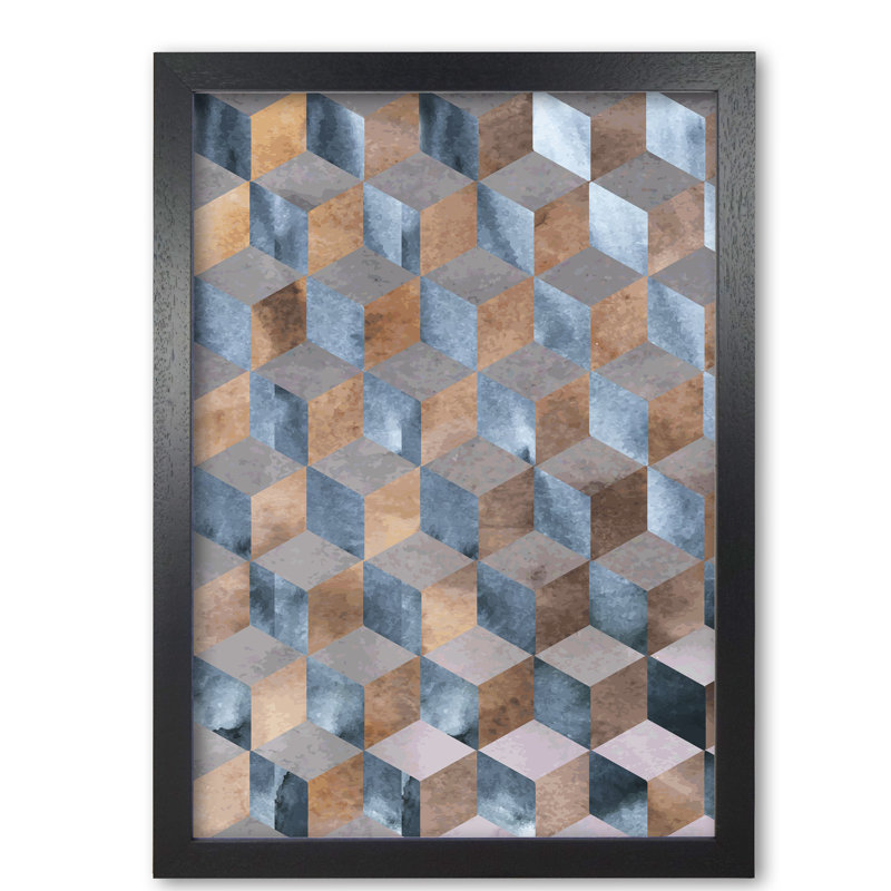 Abstract Watercolour Box - Single Picture Frame Print, Black Grain Frame, 42 cm H x 30 cm W x 5 cm D