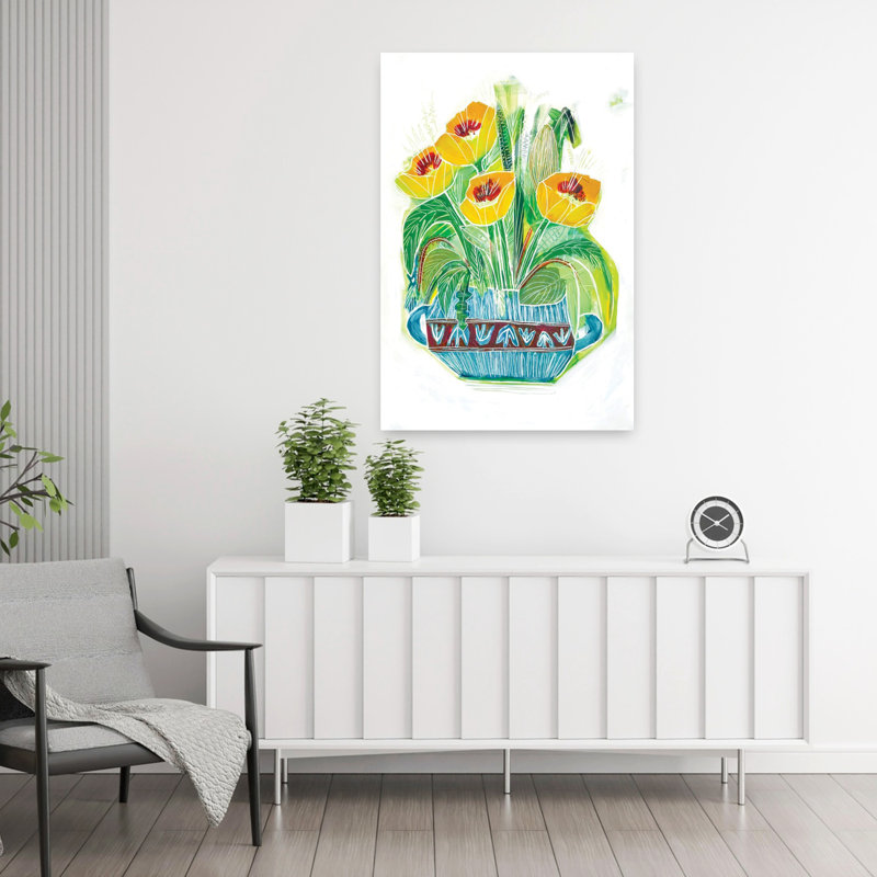 Contemporary Art Classic Contemporary Modern Poppy Flower Wall Art by Sarah Fitzgerald - Wrapped Canvas Print