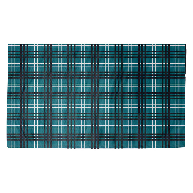 Plaid bleu sarcelle fait à la main/blanc/noir Tapis décoratif, Rectangle 3 pi x 5 pi