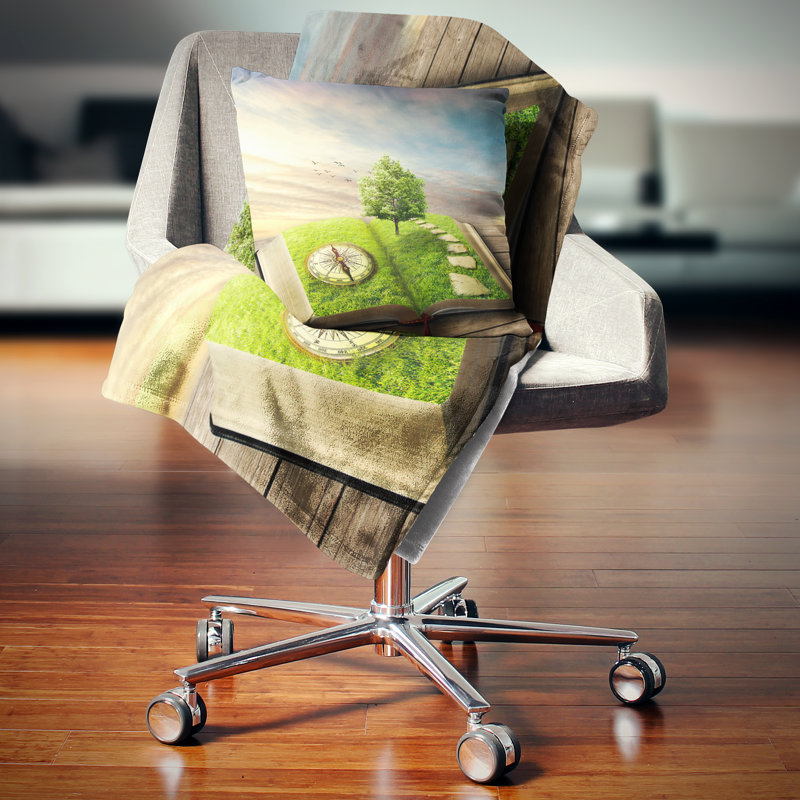Coussin imprimé «Book of Life» avec verdure, 16 po x 16 po, Coussin décoratif