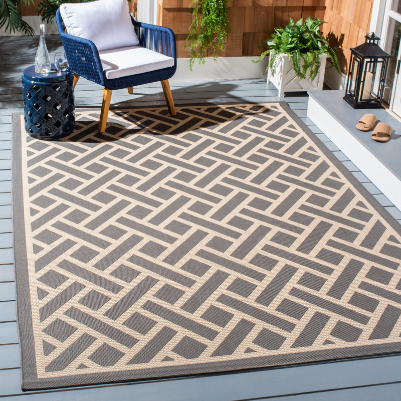 Arneshia Geometric Power Loom Anthracite/Light Beige Area Indoor/Outdoor Area Rug, Rectangle 9' x 12'