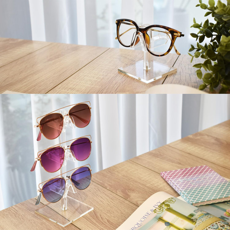 Présentoir à lunettes en acrylique de qualité supérieure 5 pièces, présentoir à lunettes, organisateur de lunettes de soleil, porte-lunettes, étagère à lunettes de soleil, avec 5 hauteurs différentes, mettant en vedette jusqu'à 15 paires