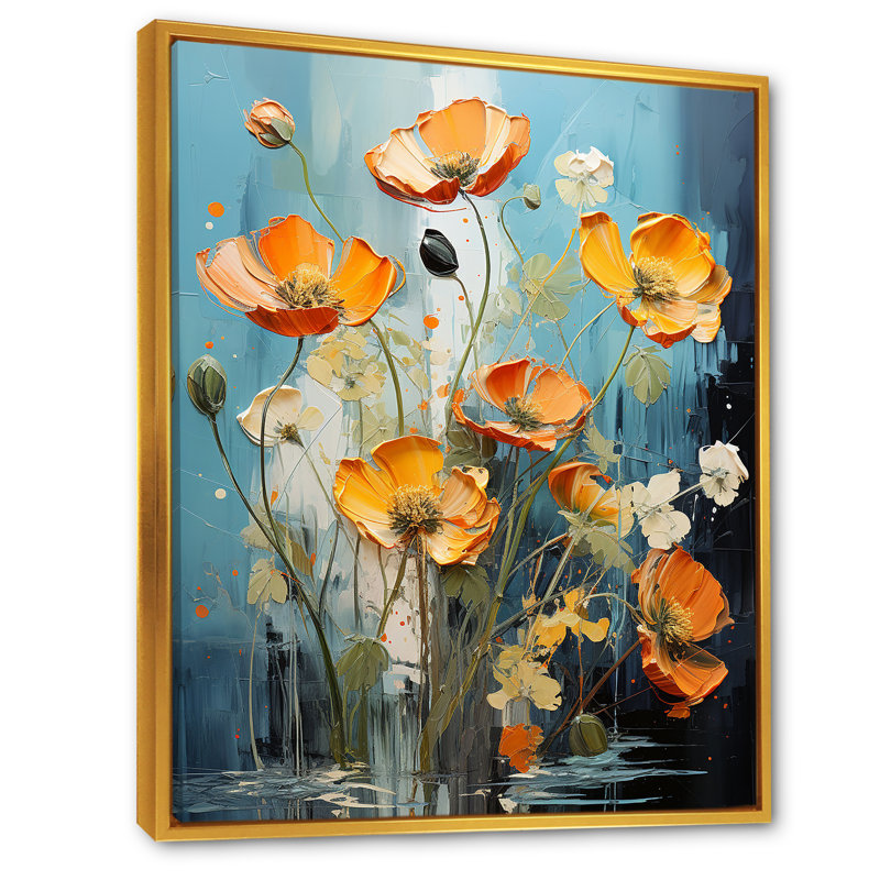 Buttercups Burst With Fierce Brushwork II - Buttercups Wall Art Living Room, Cadre flottant doré, H 20 po x l 12 po x P 1 po