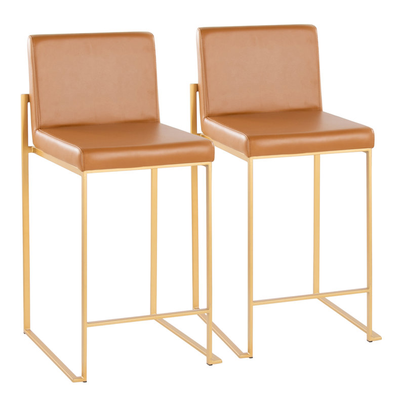 Tabouret de bar et de comptoir à dossier haut Ernestine, Doré, Similicuir brun clair