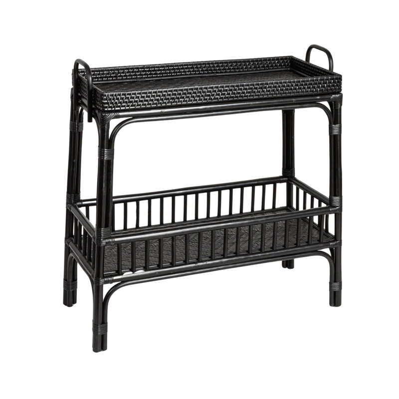 Edgehill Hand Woven Bamboo And Rattan Console Table With Shelf, Black