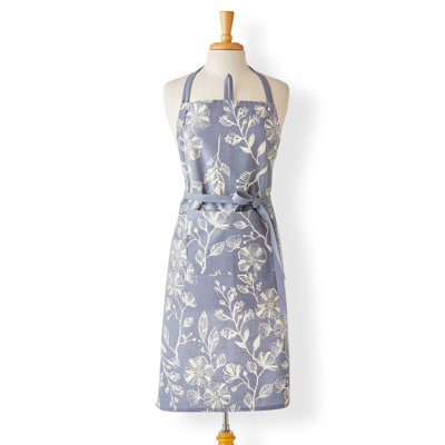 Floral Classic Apron Cotton Blue Denim