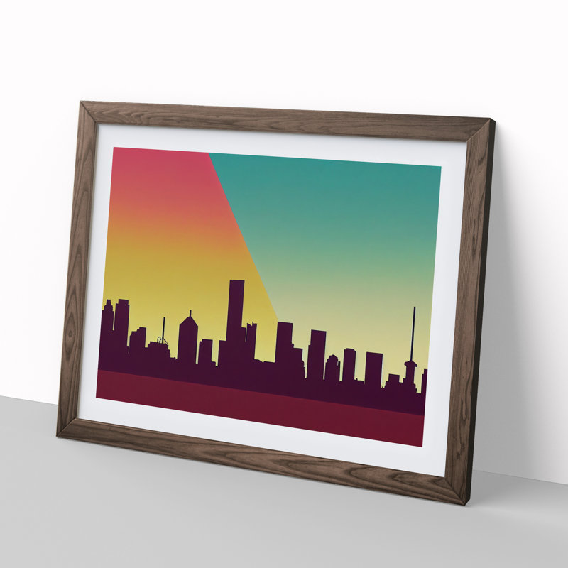 Serene Skyscraper Skyline Abstract - Framed Print, 46cm H x 64cm W x 2cm D, Walnut
