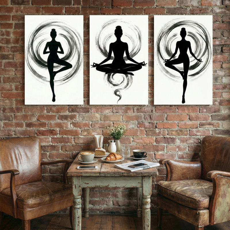 «Abstract Yoga Silhouette Art», ensemble de 3 reproductions d'art sur toile, H 30 po x l 60 po