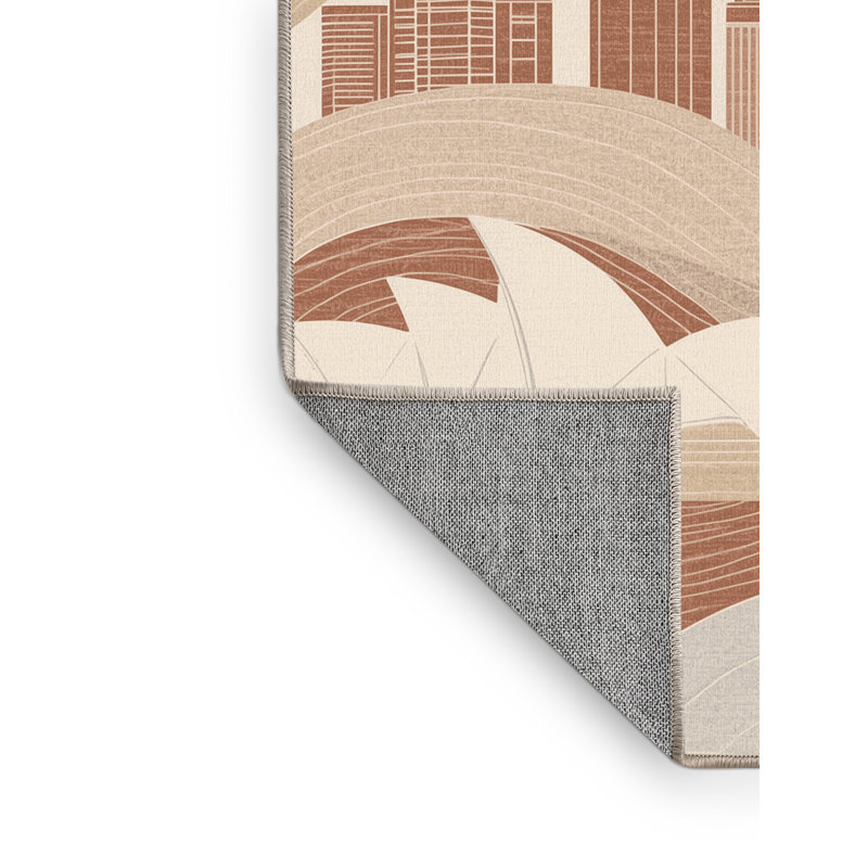 Tapis bord de mer beige lavable à la machine Pegah, Rond 8 pi