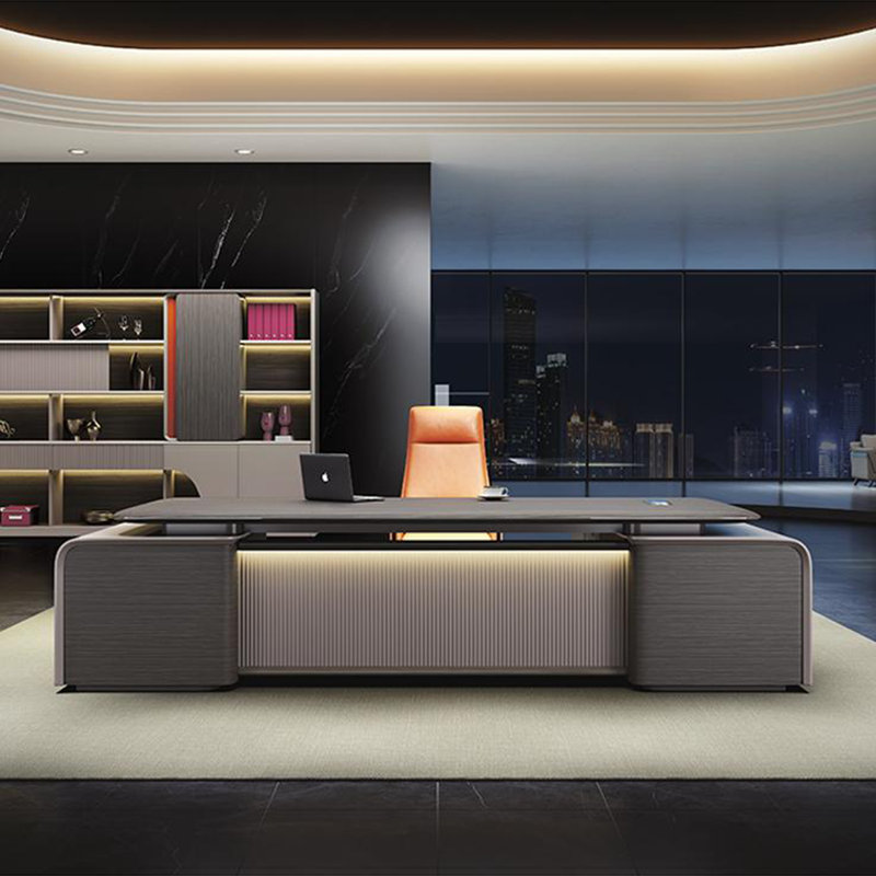 Bureau 102,36 po moderne en forme de L à panneau de particules gris, H 29,53 po x l 102,36 po x P 78,74 po
