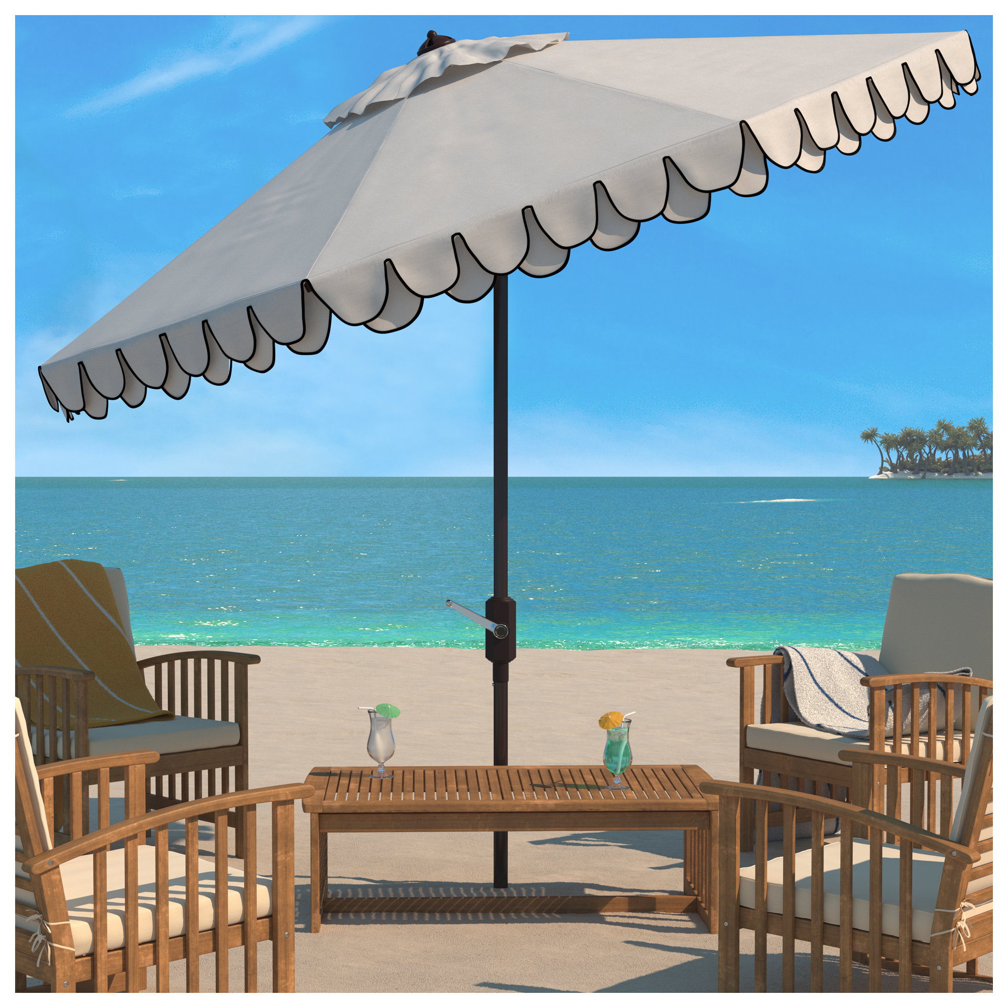 10' 10'' Beach Umbrella, Ivory/Black
