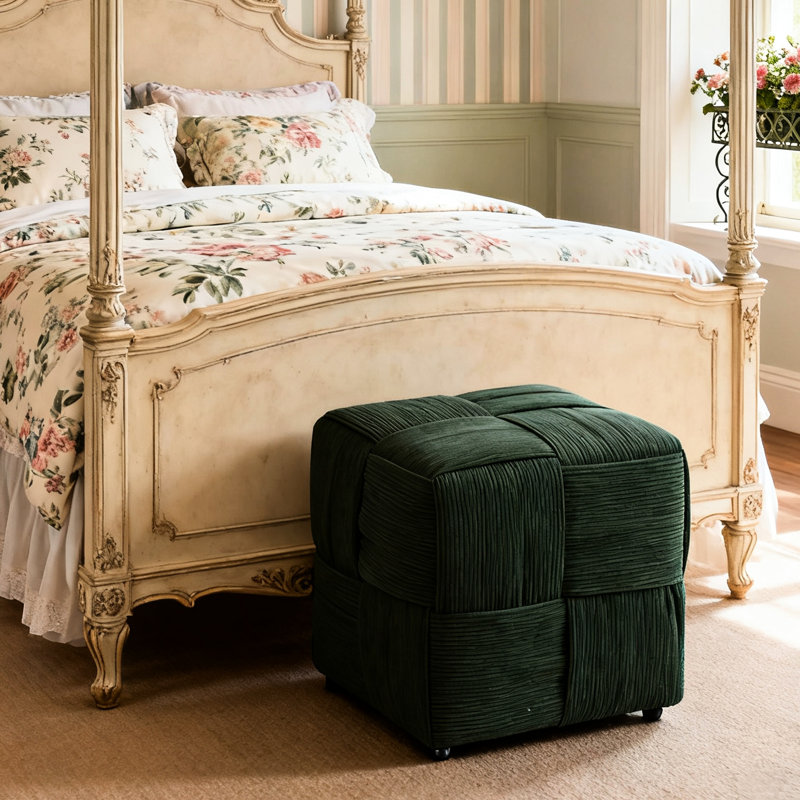 Tabouret en velours côtelé doux et confortable pour utilisation multiple, Green