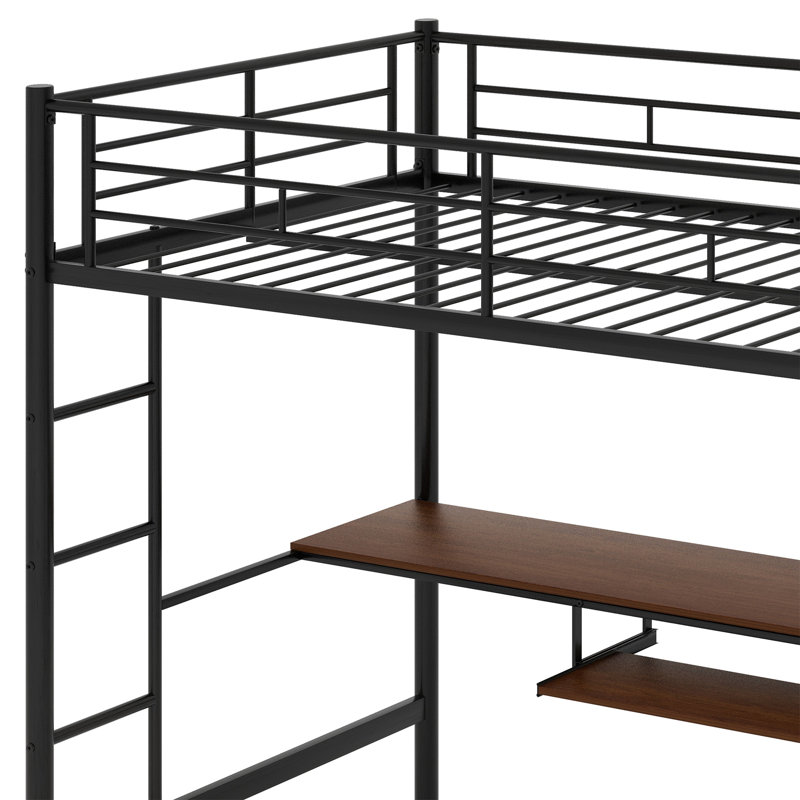 Lit mezzanine avec bureau et tablette, Double, Noyer