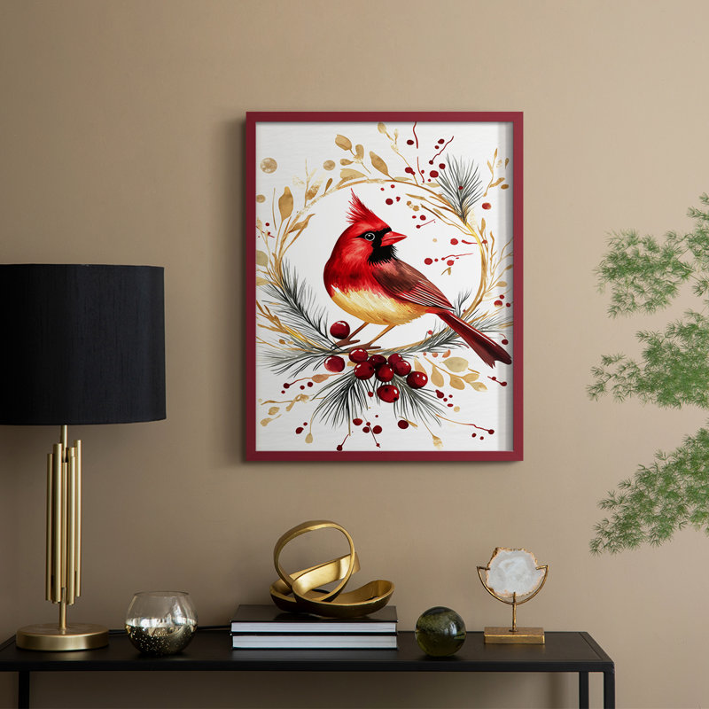 «Christmas Holiday Art CMXCII», reproduction d'art encadrée - bois massif, H 21 po x l 17 po, Rouge