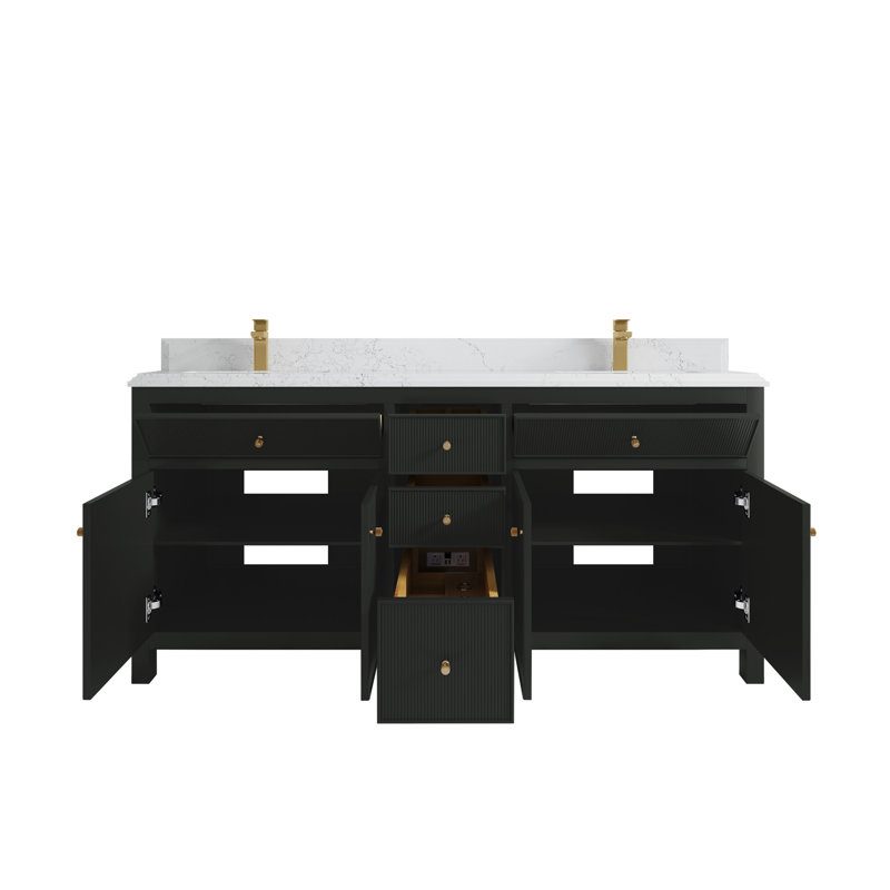 Sonoma X P 22 po Meuble-lavabo double en D avec comptoir en quartz, Empira