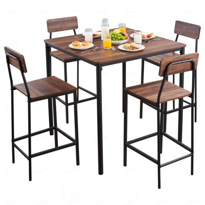Table de bar, ensemble de tables de bar de 5 pièces 35 po, tables de bar et ensemble de chaises à bords arrondis, table de pub carrée avec quatre tabourets pour le salon, la salle à manger et la cuisine