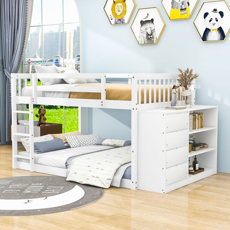 Farschid Kids Bunk Bed with Drawers, Full, White