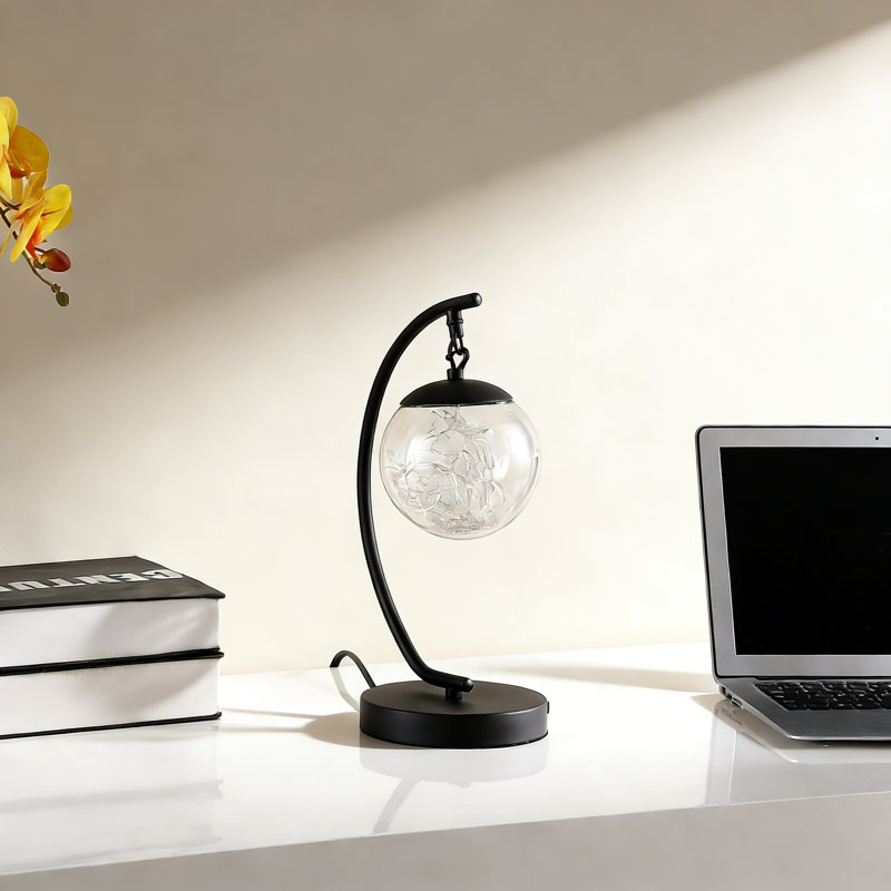 Lampe de table 14 po en verre à DEL multicolore avec orbe et port USB
