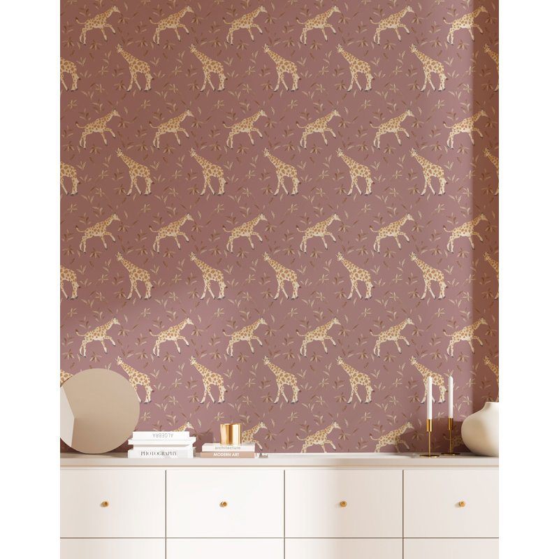 Gentle Giraffe Wallpaper, Mauve Cream, Self-Adhesive