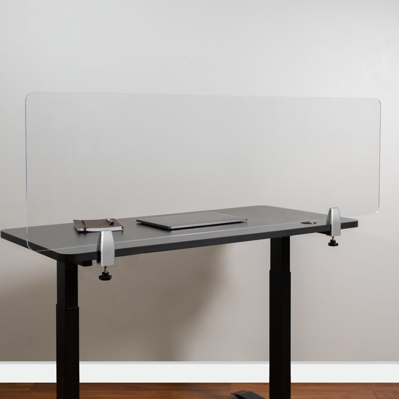 Clear Acrylic 55" Folding Tabletop Sneeze Guard with Steel Clamps