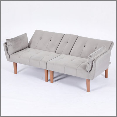 Canapé pliable beige 2 places de 183 cm (72 pouces), revêtement en velours doux, canapé confortable pour 2 personnes, idéal pour le salon ou un appartement.