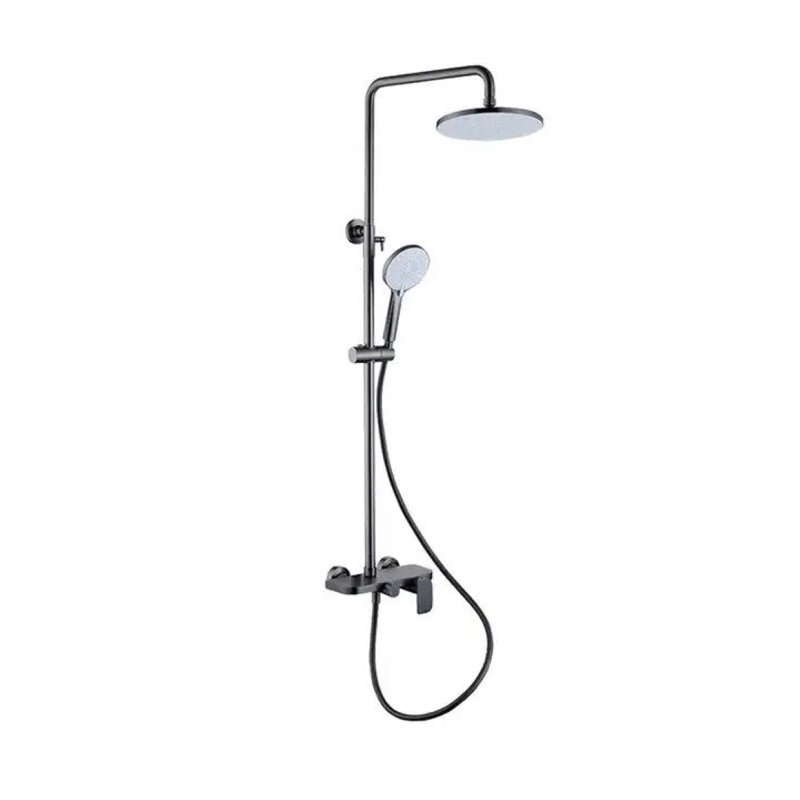 Juno Commercial Chrome Finish Wall Mounted Single Handle Round Shower System with Square Rain Shower Head and Slide Bar