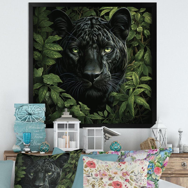 Shadow Panther Camouflage - Animal mural panthère, H 16 po x l 16 po x P 1 po, Cadre photo noir