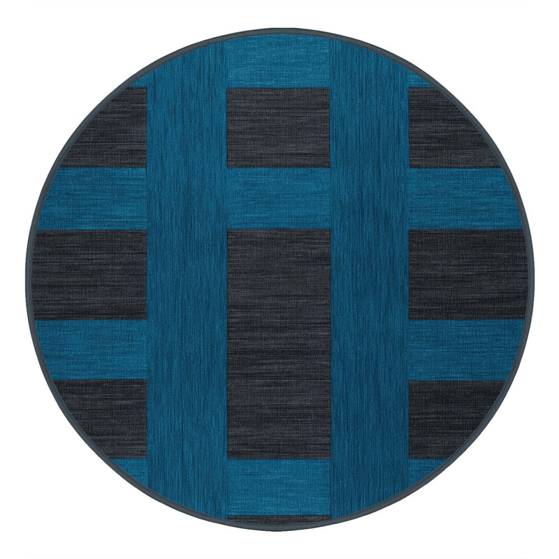 Machine Washable Checkered Black Area Rug, Round 3'