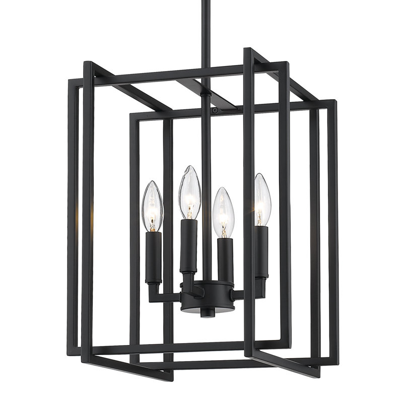 Luminaire suspendu rectangulaire 4 lumières Isiah, Noir mat