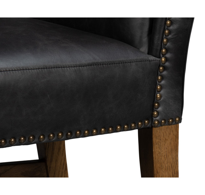 20'' H Genuine Leather Upholstered Oak Parsons Chair, Black