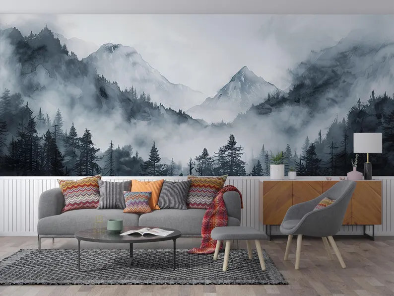 Forêt, paysage de montagne,  L 105,96 po x l 138 po