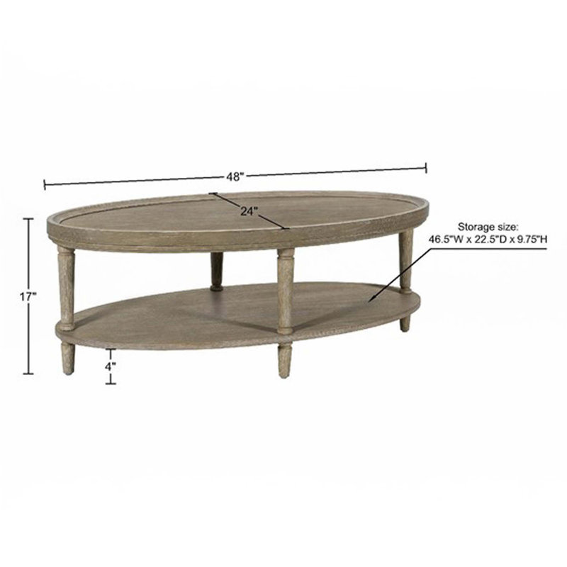 Table basse ovale avec tablette, Naturel