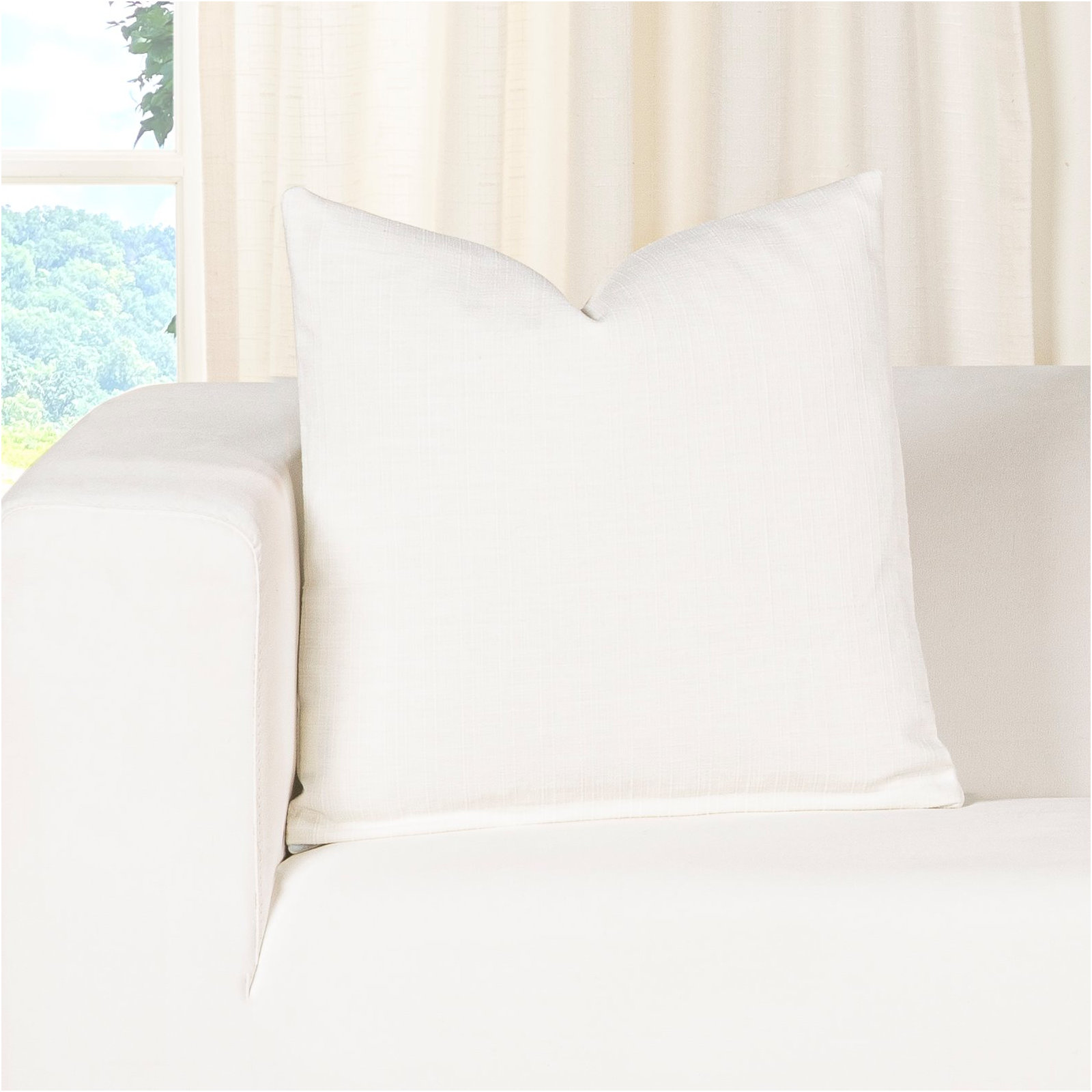 Indy Faux Linen Accent Pillow, Feather, White, Square 26"